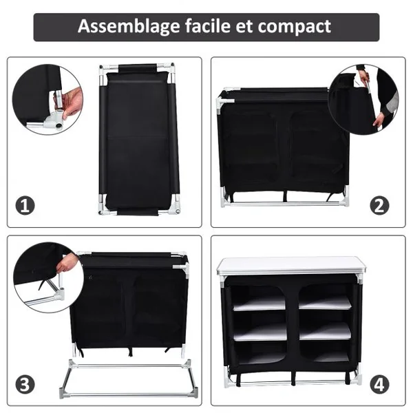 Meuble de Camping de Rangement en Polyester avec 6 Compartiments Cadre en Aluminium 96x49x80cm