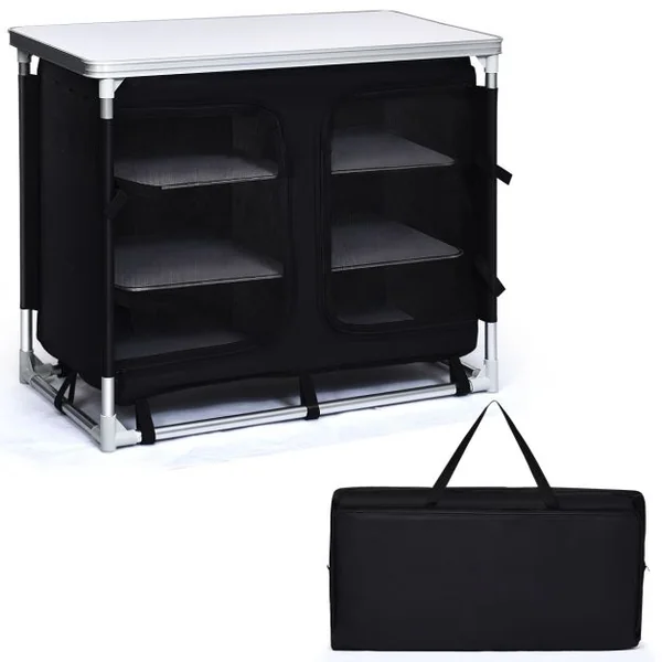 Meuble de Camping de Rangement en Polyester avec 6 Compartiments Cadre en Aluminium 96x49x80cm