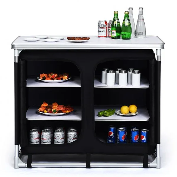 Meuble de Camping de Rangement en Polyester avec 6 Compartiments Cadre en Aluminium 96x49x80cm