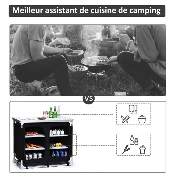Meuble de Camping de Rangement en Polyester avec 6 Compartiments Cadre en Aluminium 96x49x80cm
