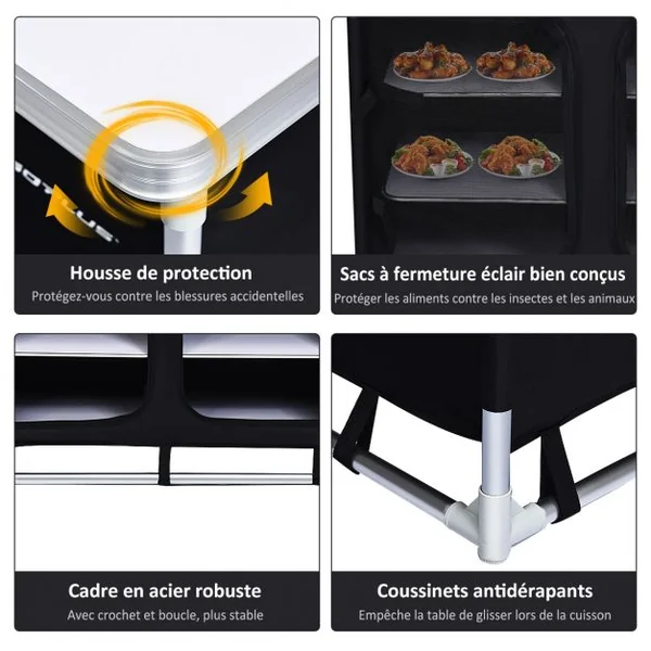 Meuble de Camping de Rangement en Polyester avec 6 Compartiments Cadre en Aluminium 96x49x80cm