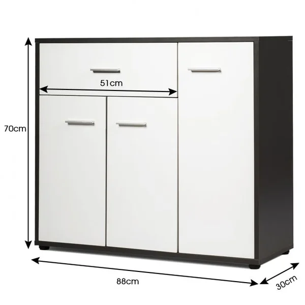 Meuble de Cuisine Buffet de Salle à Manger avec 1 Tiroir et 3 Portes Etagère Réglables en MDF 88x30x70cm Gris + Blanc