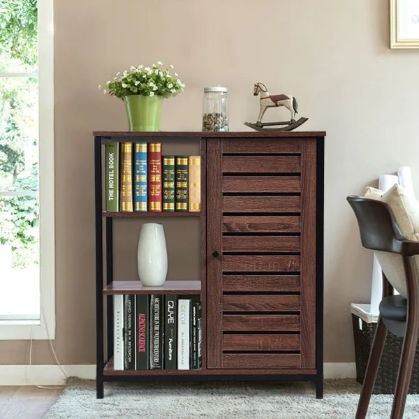Meuble de Cuisine de Style Industriel Buffet Bas avec 3 Étagères Ouvertes et Fermées 70x30x81cm Brun Rustique