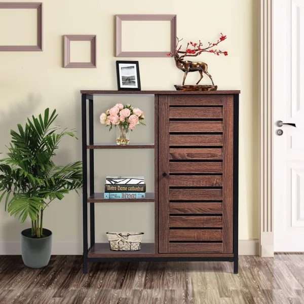 Meuble de Cuisine de Style Industriel Buffet Bas avec 3 Étagères Ouvertes et Fermées 70x30x81cm Brun Rustique
