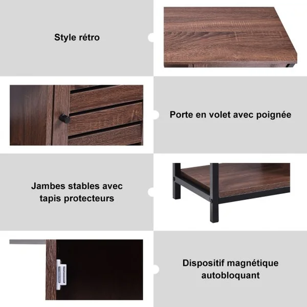 Meuble de Cuisine de Style Industriel Buffet Bas avec 3 Étagères Ouvertes et Fermées 70x30x81cm Brun Rustique