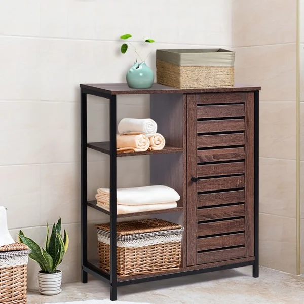 Meuble de Cuisine de Style Industriel Buffet Bas avec 3 Étagères Ouvertes et Fermées 70x30x81cm Brun Rustique