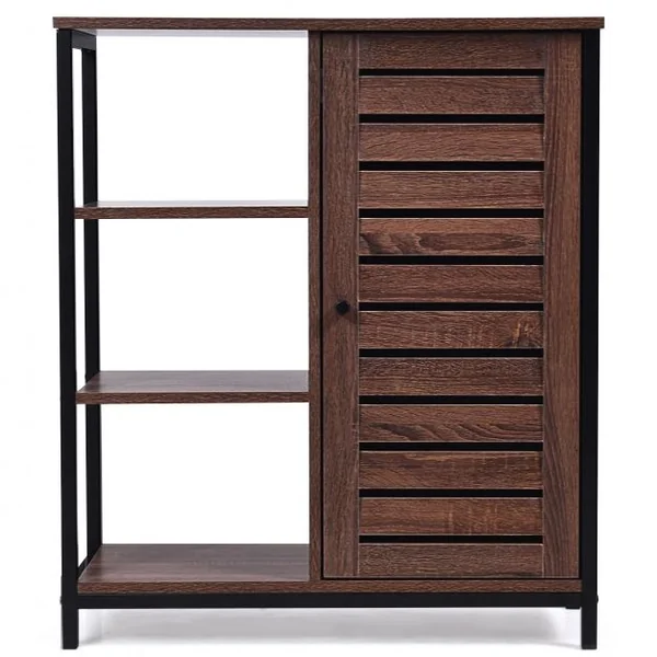 Meuble de Cuisine de Style Industriel Buffet Bas avec 3 Étagères Ouvertes et Fermées 70x30x81cm Brun Rustique