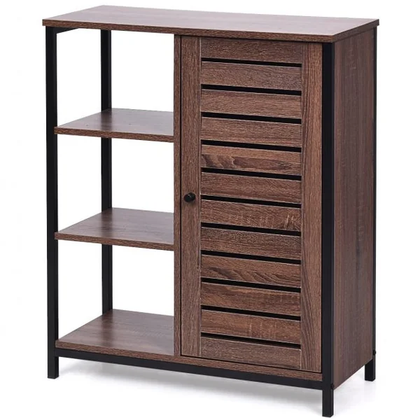 Meuble de Cuisine de Style Industriel Buffet Bas avec 3 Étagères Ouvertes et Fermées 70x30x81cm Brun Rustique
