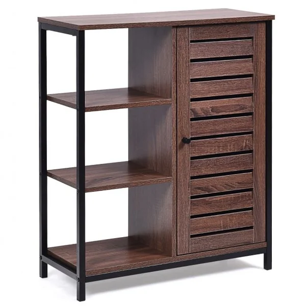 Meuble de Cuisine de Style Industriel Buffet Bas avec 3 Étagères Ouvertes et Fermées 70x30x81cm Brun Rustique