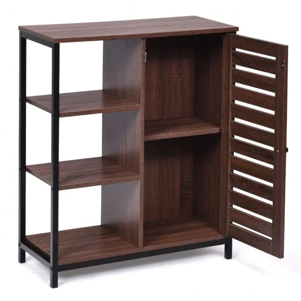 Meuble de Cuisine de Style Industriel Buffet Bas avec 3 Étagères Ouvertes et Fermées 70x30x81cm Brun Rustique
