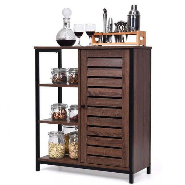 Meuble de Cuisine de Style Industriel Buffet Bas avec 3 Étagères Ouvertes et Fermées 70x30x81cm Brun Rustique