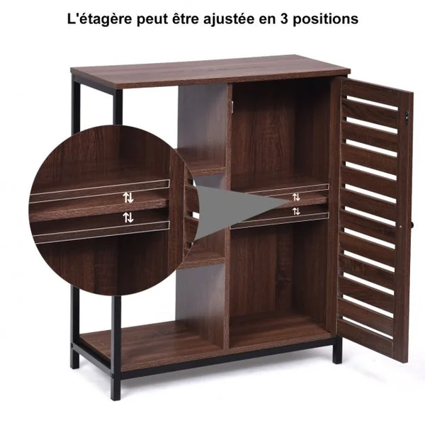 Meuble de Cuisine de Style Industriel Buffet Bas avec 3 Étagères Ouvertes et Fermées 70x30x81cm Brun Rustique