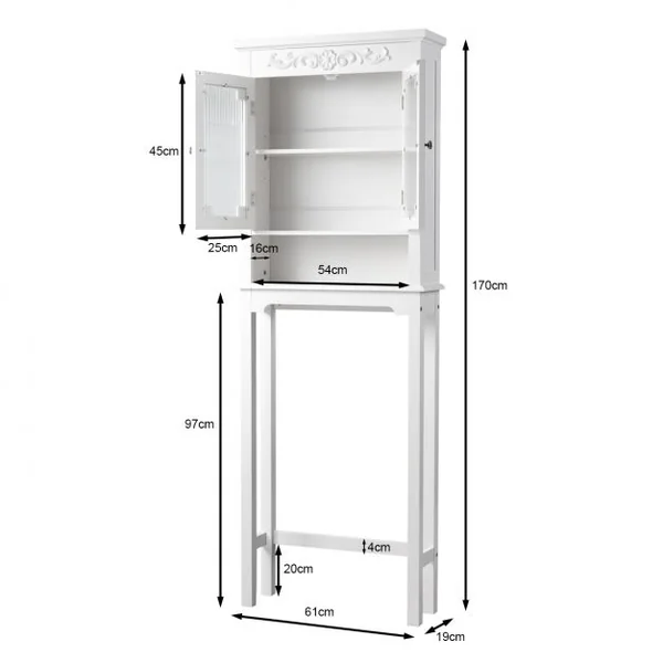 Meuble de Rangement Au-dessus Des Toilettes Armoire pour Salle de Bains Wc Buanderie en MDF 60x19x170cm Blanc