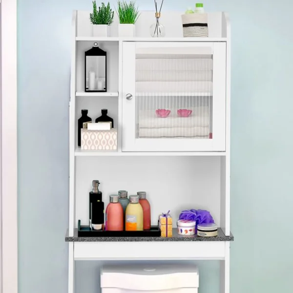 Meuble de Rangement Au-dessus Des Toilettes Etagère de Salle de Bains Wc Buanderie en Mdf 60x19x173cm Blanc
