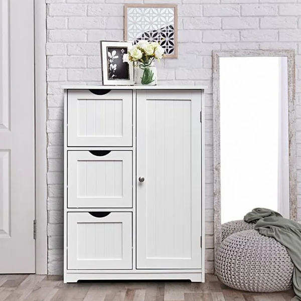 Meuble de Rangement avec 3 Tiroirs&1 Placard Étagère Réglable pour Salon Salle de Bain Chambre Bureau 60x30x81 cm Noir/Gris/Blanc