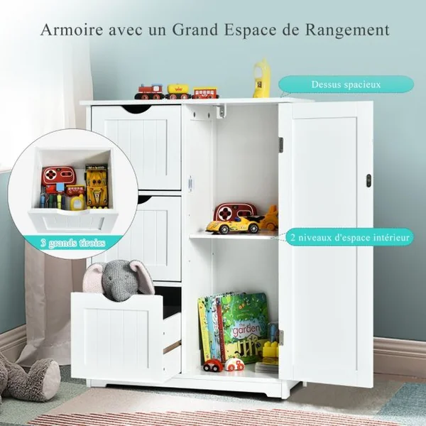 Meuble de Rangement avec 3 Tiroirs&1 Placard Étagère Réglable pour Salon Salle de Bain Chambre Bureau 60x30x81 cm Noir/Gris/Blanc