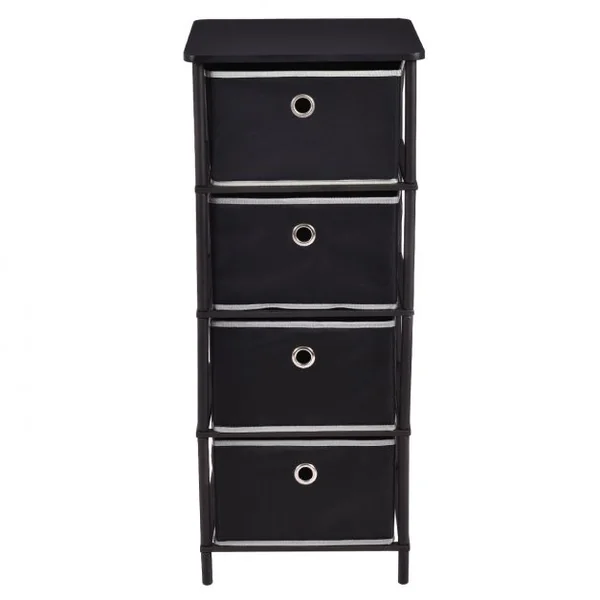 Meuble de rangement avec 4 paniers Table de chevet Table de nuit Armoire avec 4 tiroirs amovibles, 40x40x96cm, Noir
