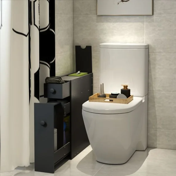 Meuble de Rangement avec Deux Tiroir pour Cuisine Salle de Bains 16 x 48 x 58 CM MDF Blanc/Noir