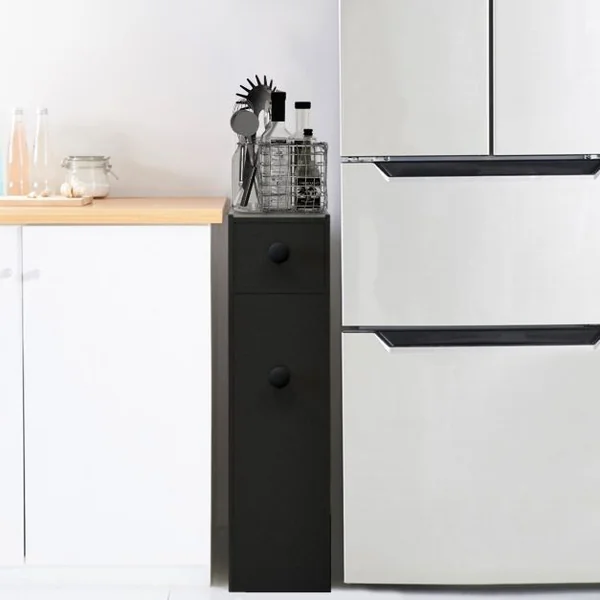 Meuble de Rangement avec Deux Tiroir pour Cuisine Salle de Bains 16 x 48 x 58 CM MDF Blanc/Noir