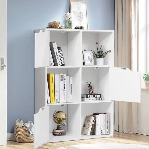 Meuble de Rangement Casier avec 6 Compartiments 3 Ouverts et 3 avec Portes Capacité 30 kg en MDF 60x29x90cm Blanc