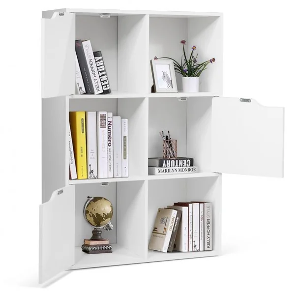 Meuble de Rangement Casier avec 6 Compartiments 3 Ouverts et 3 avec Portes Capacité 30 kg en MDF 60x29x90cm Blanc