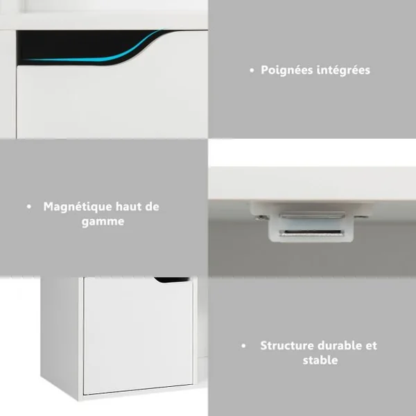 Meuble de Rangement Casier avec 6 Compartiments 3 Ouverts et 3 avec Portes Capacité 30 kg en MDF 60x29x90cm Blanc