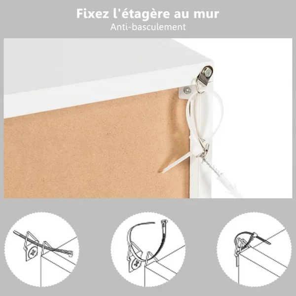 Meuble de Rangement Casier avec 6 Compartiments 3 Ouverts et 3 avec Portes Capacité 30 kg en MDF 60x29x90cm Blanc