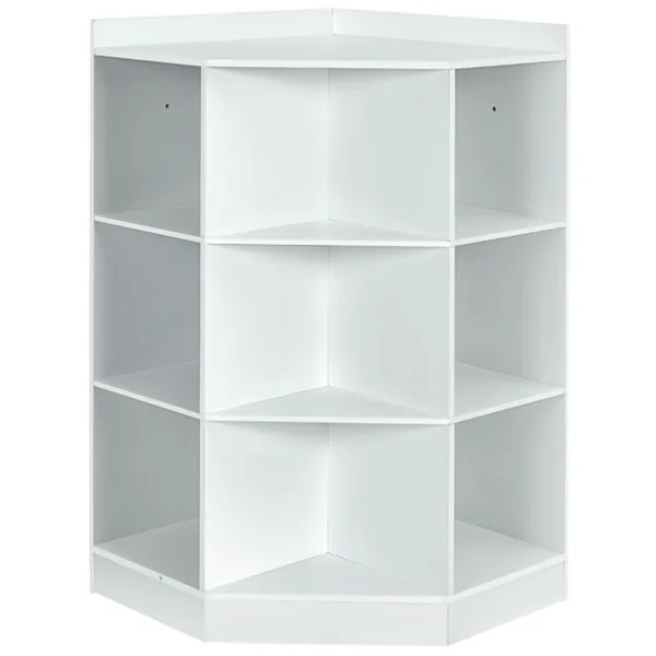 Meuble de Rangement d'Angle avec 9 Niches Bibliothèque d'Angle Enfant avec Étagère Supérieure 3 Tiroirs non Tissé Gris/Blanc