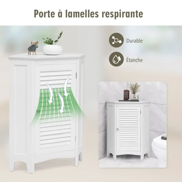 Meuble de Rangement d'Angle avec Porte et 2 Etagères Armoire pour Salle de Bains Cuisine Salon ou Chambre Blanc