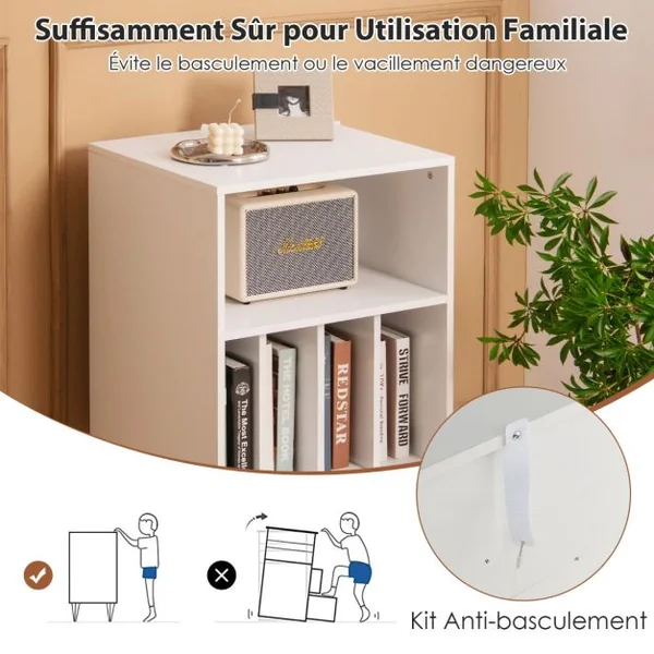 Meuble de Rangement Meuble pour Tourne-Disque avec 5 Compartiments Ouverts et Pieds en Métal Style Industriel Blanc