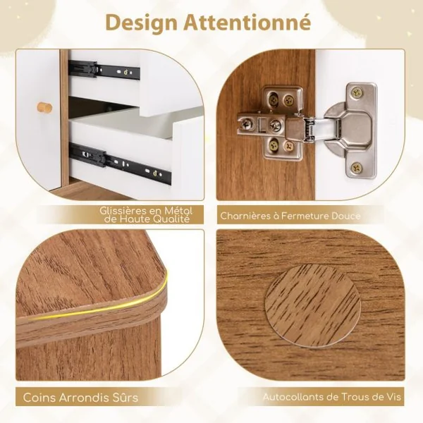 Meuble de Rangement pour Jouets d’Enfants Bibliothèque en Bois pour Enfants Etagère Ouverte 2 Tiroirs 2 Portes Naturel