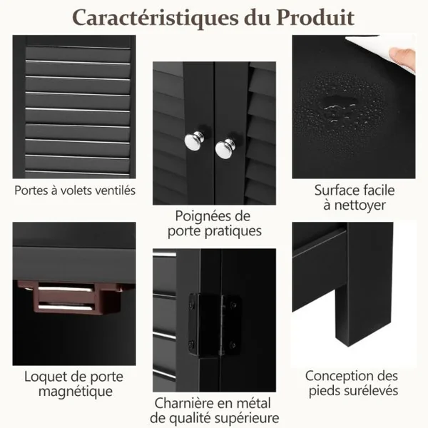 Meuble de Rangement pour Salle de Bain Meuble sur Pieds en Bois avec Placard 2 Portes pour Salle de Bain Salon Chambre Gris/Blanc/Noir