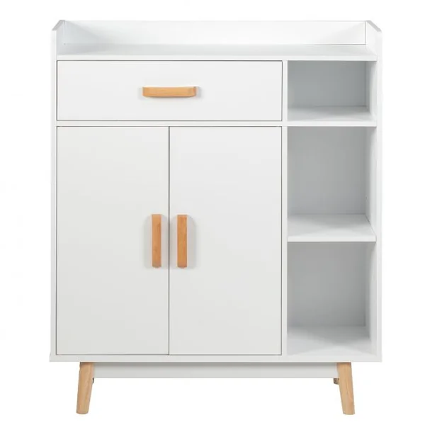 Meuble de Rangement Scandinave 1 Tiroir 2 Portes 3 Etagères 80 x 30 x 95 CM Blanc
