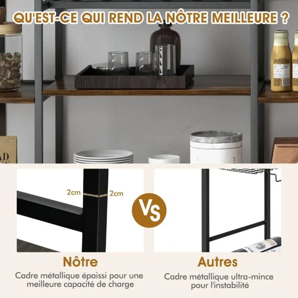 Meuble de Rangement à 3 Niveaux avec Casier de Vin Porte-verre 120x40x91CM Étagères de Vin Industrielle pour 18 Bouteilles Marron