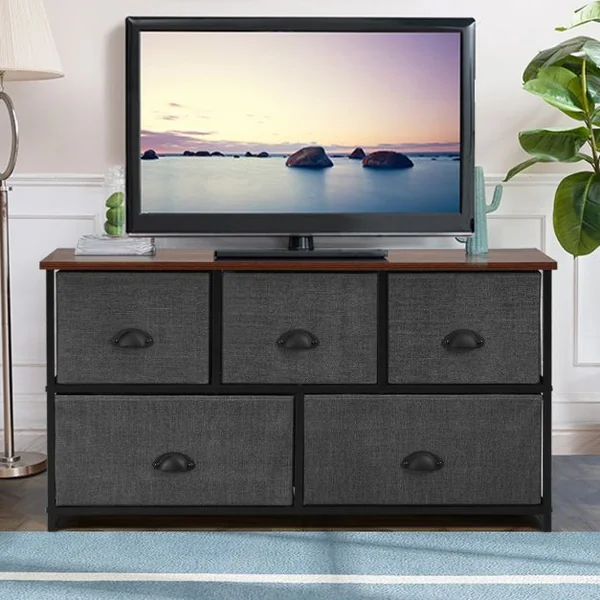 Meuble de Rangement à 5 Tiroirs Tissu Commode de Chambre 100 x 30 x 53,5 cm
