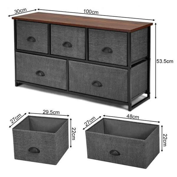 Meuble de Rangement à 5 Tiroirs Tissu Commode de Chambre 100 x 30 x 53,5 cm