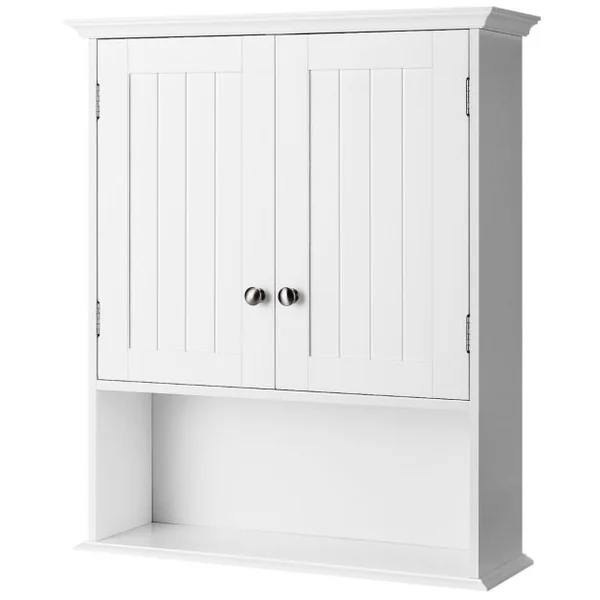 Meuble de Salle de Bain Armoire Murale avec 2 Portes Étagères Réglables Armoire à Pharmacie de Rangement 60x19x71cm Blanc/Gris