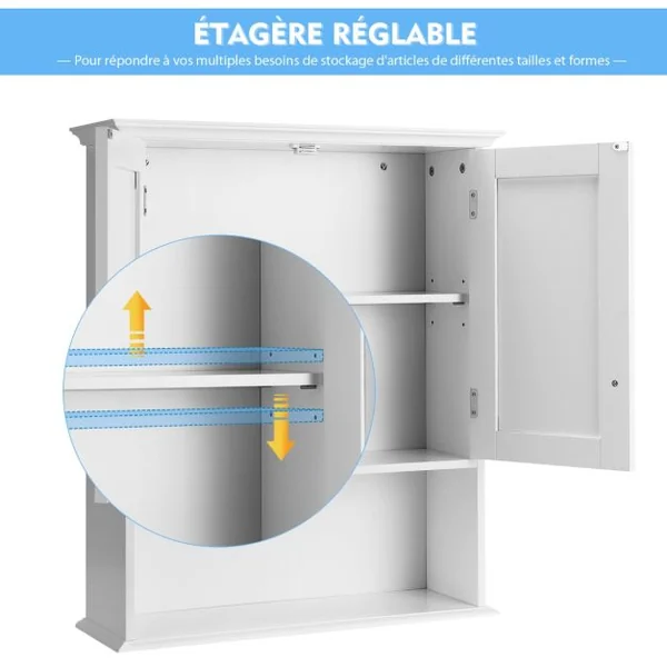 Meuble de Salle de Bain Armoire Murale avec 2 Portes Étagères Réglables Armoire à Pharmacie de Rangement 60x19x71cm Blanc/Gris