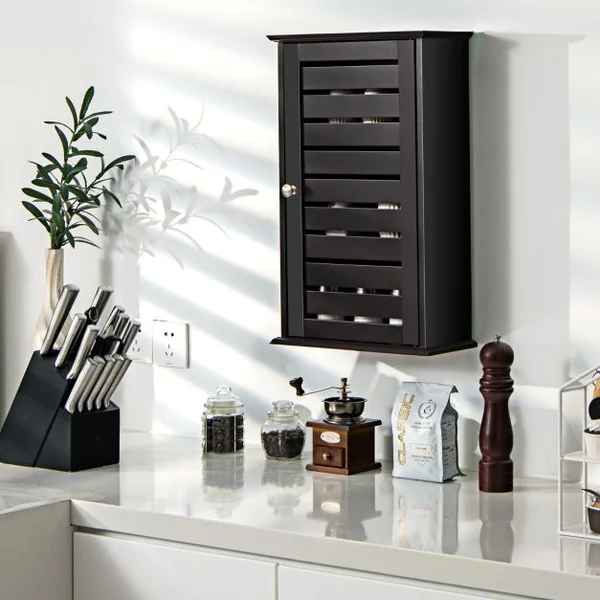 Meuble de Salle de Bain Mural avec 2 Étagères Réglables 35,5 x 15 x 56 cm Armoire Murale de Toilette avec Porte Café