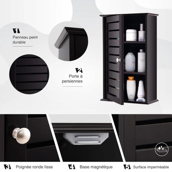 Meuble de Salle de Bain Mural avec 2 Étagères Réglables 35,5 x 15 x 56 cm Armoire Murale de Toilette avec Porte Café