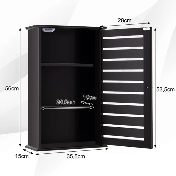 Meuble de Salle de Bain Mural avec 2 Étagères Réglables 35,5 x 15 x 56 cm Armoire Murale de Toilette avec Porte Café