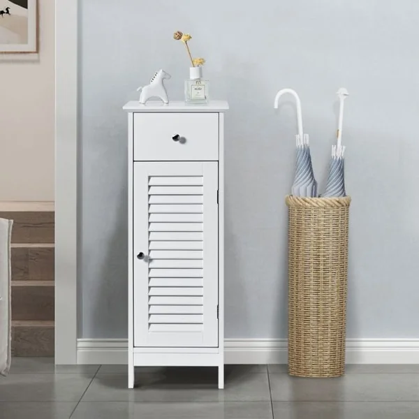 Meuble de Salle de Bain Rangement à Porte avec Tiroir, Armoire Salle de Bain Gain de Place avce Étagère Réglabe avec Dispositif Anti-basculement 32x30x88cm