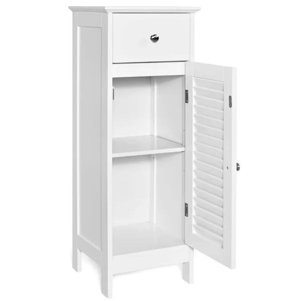 Meuble de Salle de Bain Rangement à Porte avec Tiroir, Armoire Salle de Bain Gain de Place avce Étagère Réglabe avec Dispositif Anti-basculement 32x30x88cm