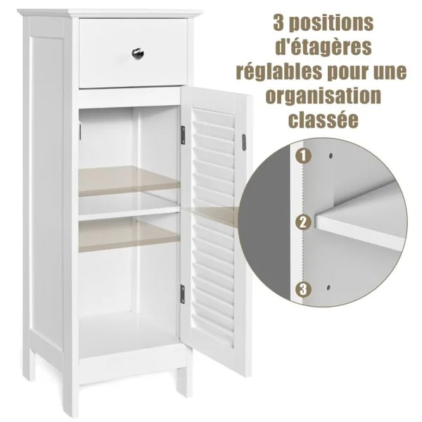 Meuble de Salle de Bain Rangement à Porte avec Tiroir, Armoire Salle de Bain Gain de Place avce Étagère Réglabe avec Dispositif Anti-basculement 32x30x88cm