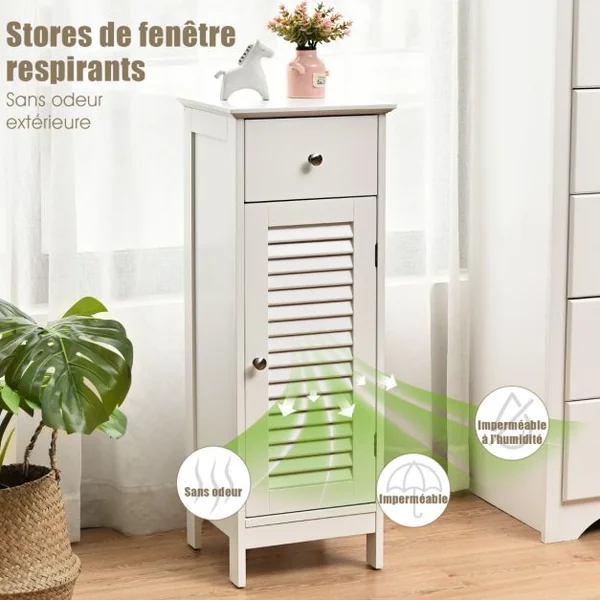 Meuble de Salle de Bain Rangement à Porte avec Tiroir, Armoire Salle de Bain Gain de Place avce Étagère Réglabe avec Dispositif Anti-basculement 32x30x88cm