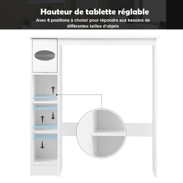 Meuble de Toilette WC Armoire de Rangement avec Etagère Ajustables et Porte-papier Blanc