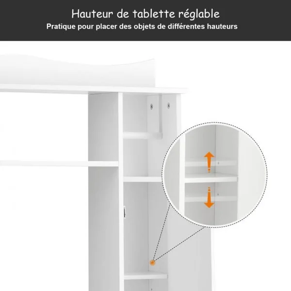 Meuble de Toilette WC Armoire de Rangement avec Etagère Ajustables et Porte-papier Blanc