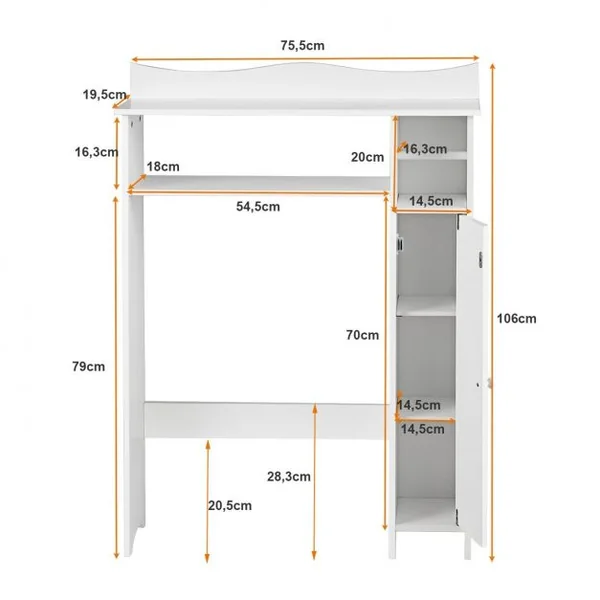 Meuble de Toilette WC Armoire de Rangement avec Etagère Ajustables et Porte-papier Blanc