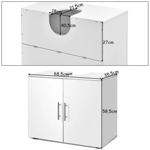 Meuble Dessous de lavabo ou Evier 69 x 35 x 58 CM Placard sous-Vasque de Salle de Bain Blanc