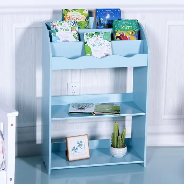 Meuble Enfant de Rangement Jouets/Livres Bleu 3 Etagère